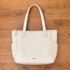 Fossil Mimi Shopper Coconut White Pebbled Leather Tote Bag SHB1713146